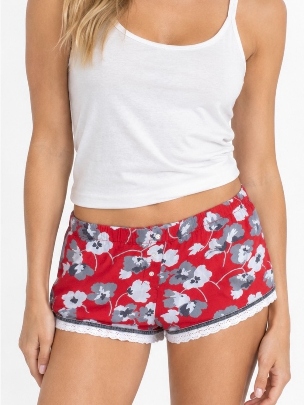 Victoria's Secret Red Floral Lace Sleep Shorts Medium Coquette Romantic Lounge